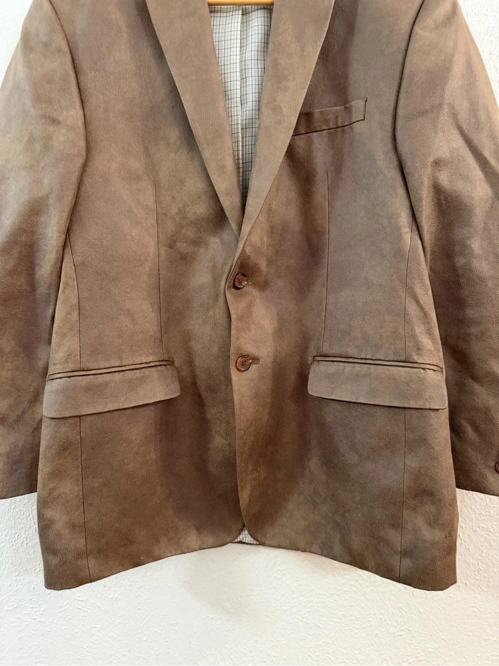 LRL ultra suede taupe brown lined suit coat